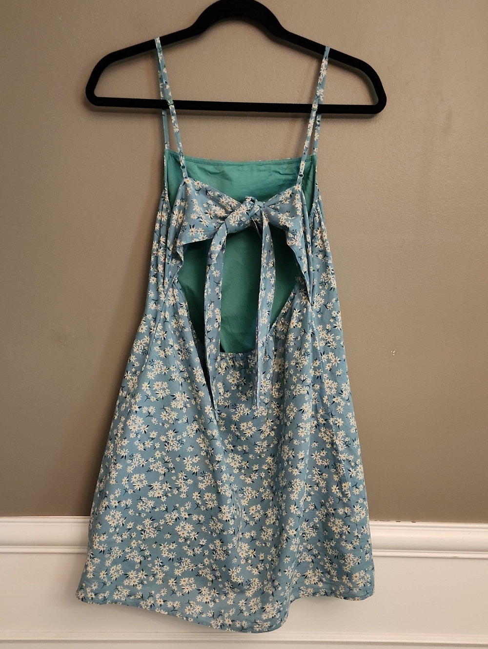 American Eagle Blue Floral Cotton Slip Dress with White Daisies - Picture 4 of 17